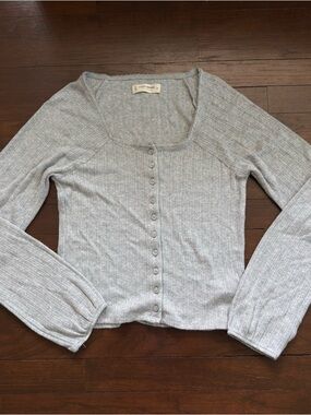 Lucky Brand Light Gray Scoop Neck Button-Front Cardigan